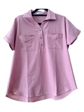 CHIGANT Dusty Rose Textured Cotton Camp Shirt Linen Look Top Small